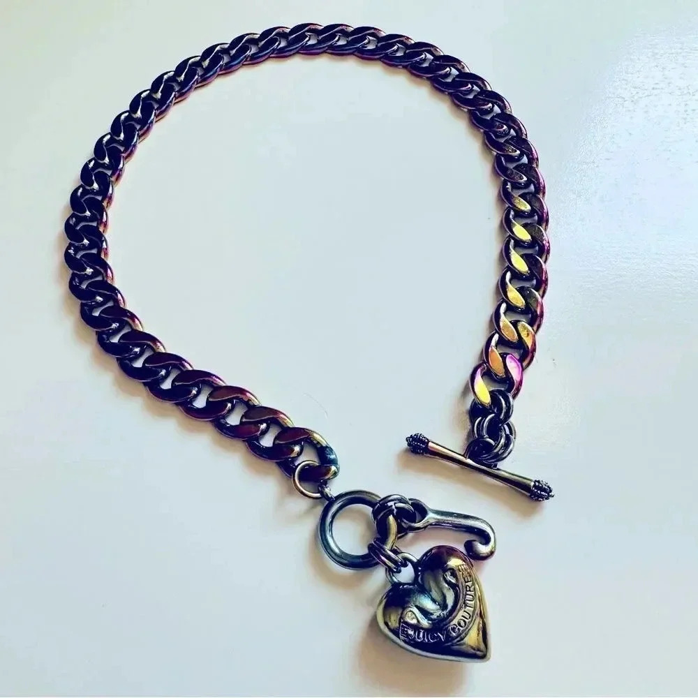 Rare Vintage Y2K Juicy Couture Iridescent/Oil Spill Charm Starter Necklace